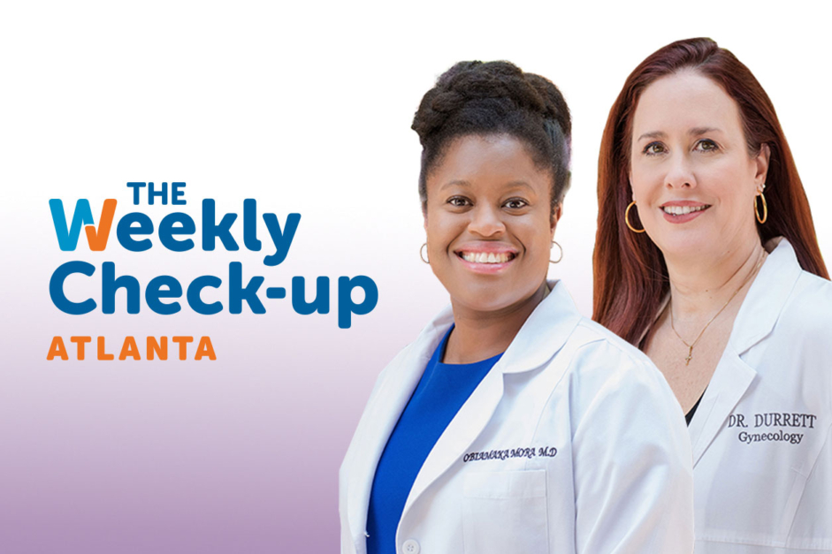 The Weekly Check-Up logo and headhots of Dr. Obiamaka Mora and Dr. Lynley Durrett