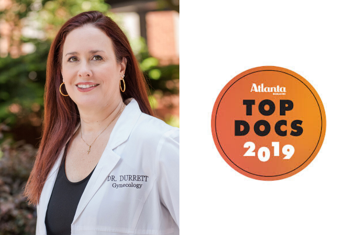 headshot of Dr. Durrett with the 2019 Top Doc Atlanta Magazine logo.