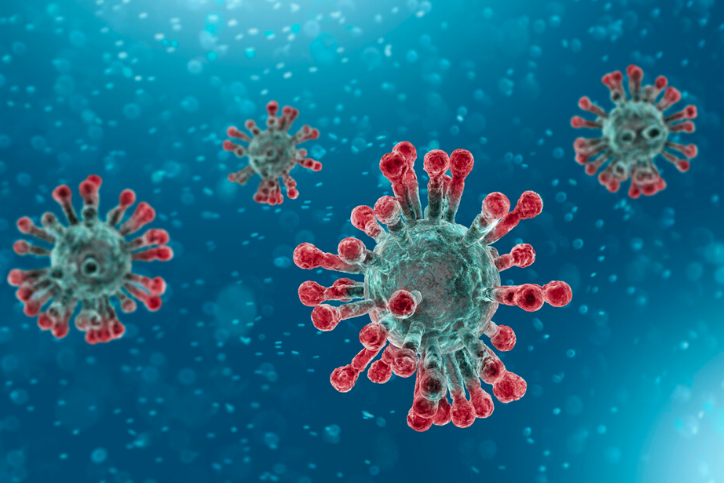 Microscopic view of Coronavirus, a pathogen that attacks the respiratory tract. Analysis and test, experimentation. Sars. 3d render