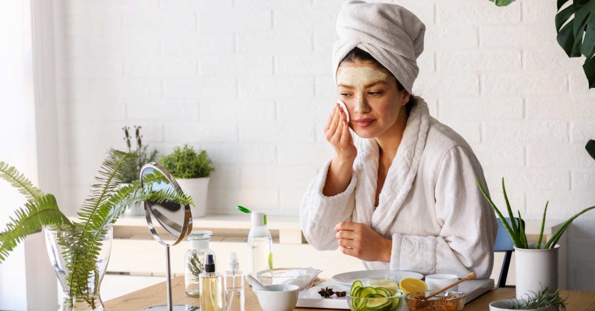 Woman at home having skin care routine