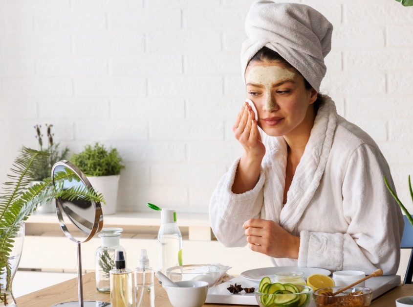 Woman at home having skin care routine